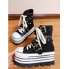 Punk Niet Gürtels chnalle gemischte Farbe Canvas Schuhe für Frauen großen runden Kopf Spleißen