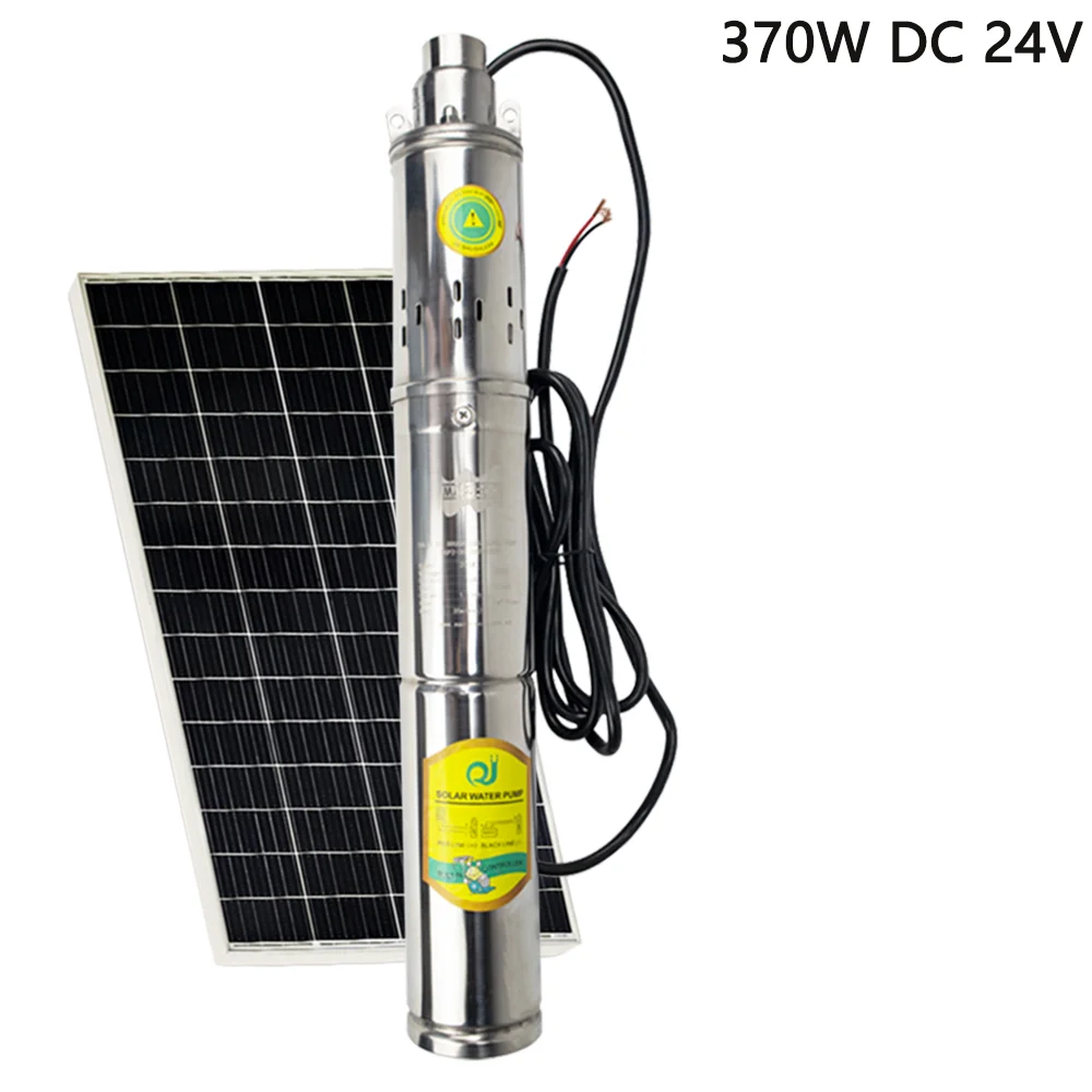24 V DC Solar-Tauchpumpe, 370 W, eingebauter Controller, Durchfluss max. 2 T/h, hochwertige Solar-PV-Tiefbrunnenpumpe