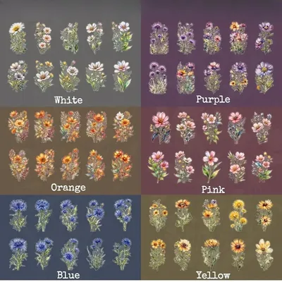 40 Aquarell-Blumenaufkleber-Set, große 4,7 Zoll transparente Pflanzenblumenaufkleber, geeignet für Sammelalben Image