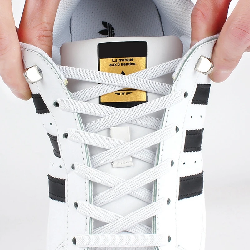 5 Paar flache Schnürsenkel für Turnschuhe, elastische Schnürsenkel ohne Bänder, drücken Sie das Metallverschluss, Lazy Shoes Lace, Gummiband Image