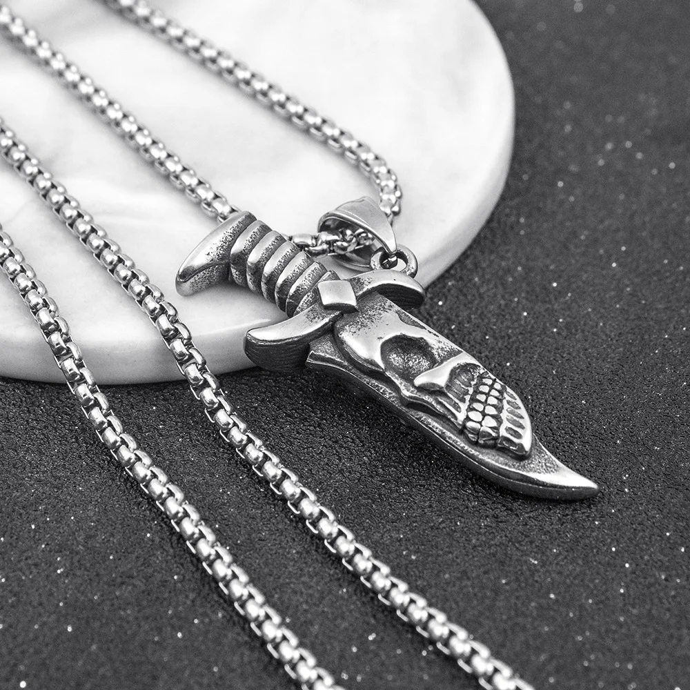 Männer Halskette Edelstahl Schädel Anhänger Vintage hip-hop Schmuck Silber Farbe Männliche Hals Kette Punk Schmuck Großhandel