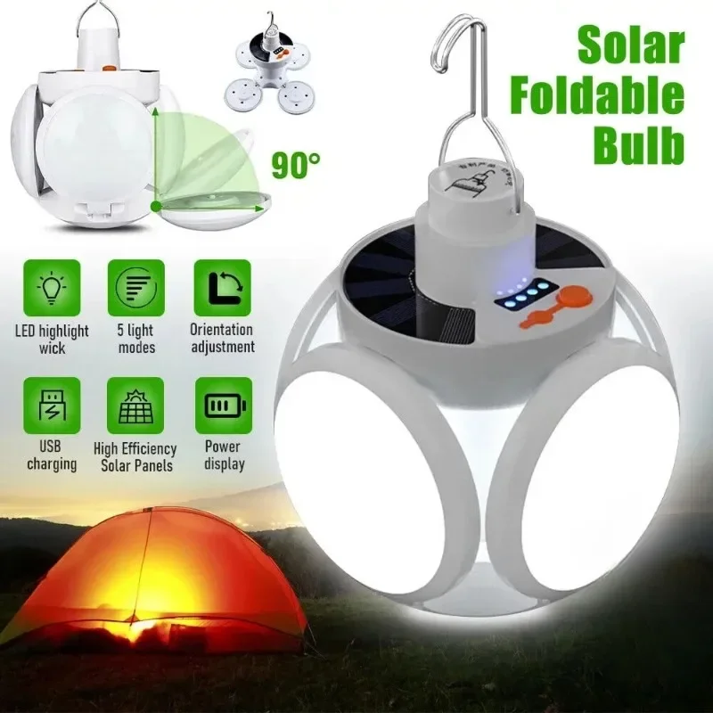 LED-Glühbirne, Solarleuchte, für den Außenbereich, wasserdicht, Notfall-Solar-/USB-Kabel, wiederaufladbare Glühbirne, Licht, Camping, Gartenbeleuchtung, Solarlampe
