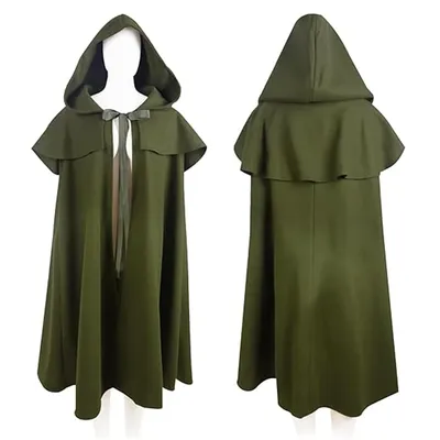 Herren Renaissance Kapuzen Frodo Baggins Cosplay Grüner Umhang Vintage Mittelalterlicher Umhang Umhang Erwachsene Halloween-Kostüm Image
