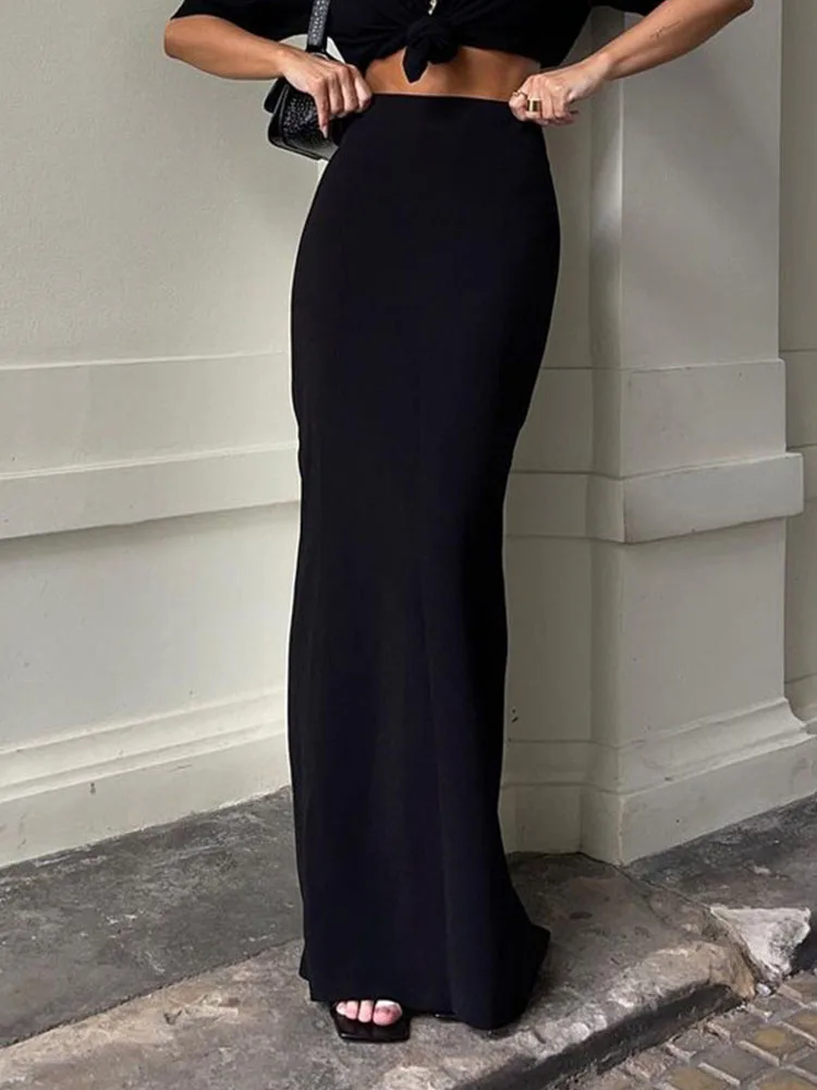 Mode für Frauen schwarze lange Röcke hohe Taille schlanke nahtlose elegante Damen Kleid lässig Sommer neue weibliche Maxi röcke Image