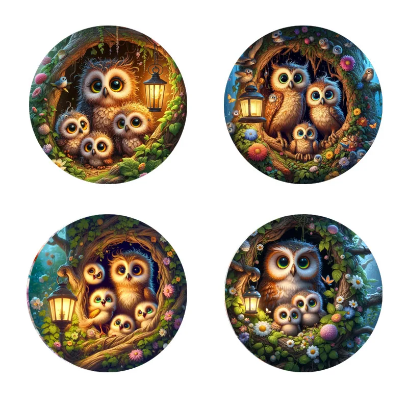 4-Untersetzer mit Eulenbedruckung, geeignet für die tägliche Familientreffendekoration, Büros, rutschfeste Holzuntersetzer und Festivalgeschenke Image