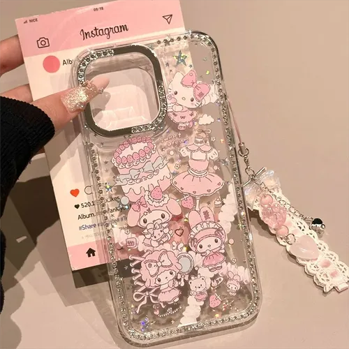 Melody dentelle pendentif Flash diamant cadre coque de téléphone pour IPhone 16 15 14 Pro 13 12 11 Pro Max étui de téléphone coque souple anti-chute