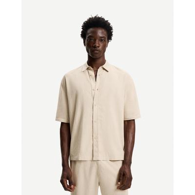 Bershka Short Sleeve Linen Blend Shirt Men Xl Sand