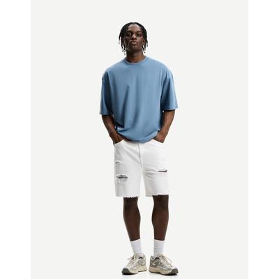 Bershka Ripped Denim Bermuda Shorts Men 29 White