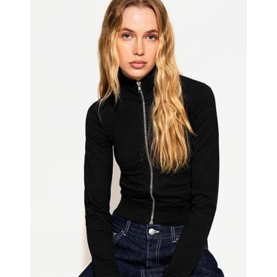 Bershka High Neck Sweatshirt With Zip Women L Black