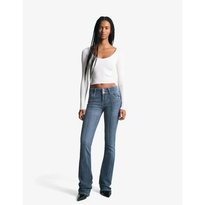 Bershka Low-Rise Boot-Cut Jeans Women 04 Washed Out Blue