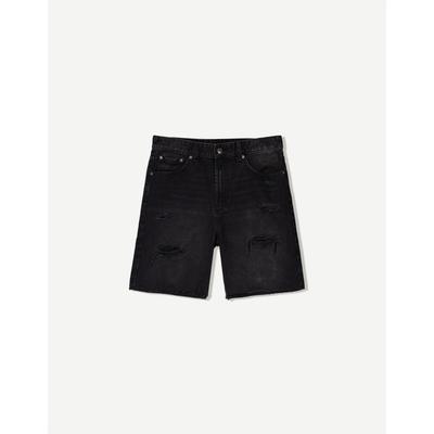 Bershka Ripped Denim Bermuda Shorts Men 29 Black