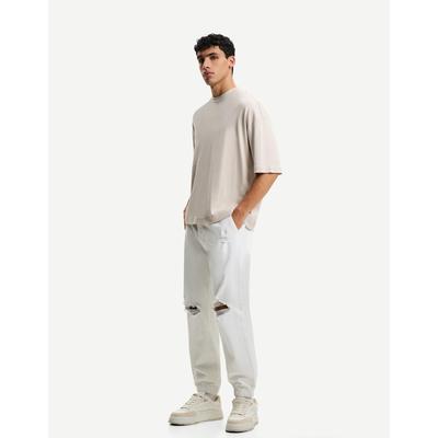 Bershka Ripped Jogger Jeans Men Xxs White