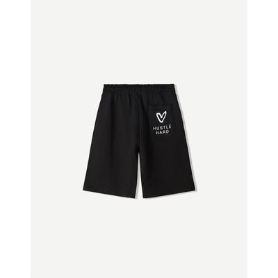 Bershka Plush Bermuda Shorts With Print Men L Black