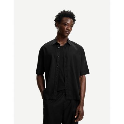 Bershka Short Sleeve Linen Blend Shirt Men Xl Black