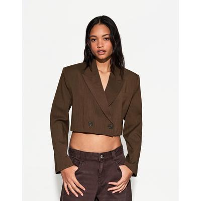 Bershka Double-Breasted Boxy Fit Blazer Women S Brown