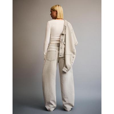 Bershka Wide-Leg Barrel Jeans Women 14 Grey