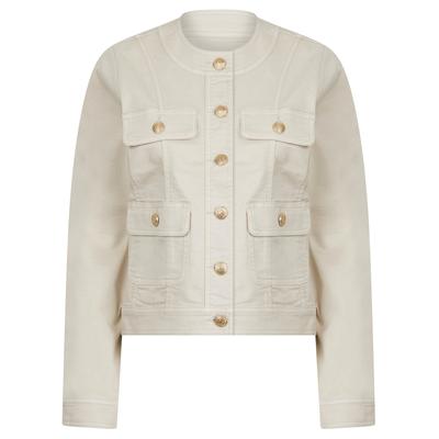 Coats / Jackets Morlich Women's Stretch Cotton Collarless Denim Jacket in Ivory - Amara Reya / 20 - Tokyo Laundry
