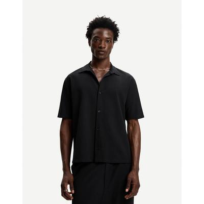 Bershka Pleated Short Sleeve Shirt Men M Black
