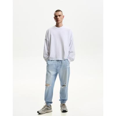 Bershka Ripped Jogger Jeans Men L Light Blue