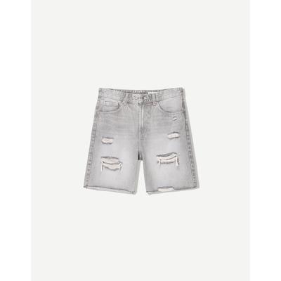 Bershka Ripped Denim Bermuda Shorts Men 28 Grey