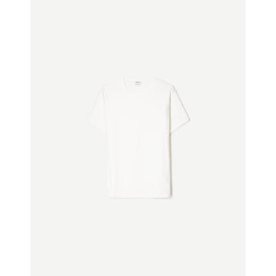 Bershka Ribbed Short Sleeve T-Shirt Men M Off White