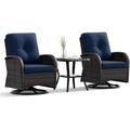 Patio Swivel Rocker Wicker Chairs - Outdoor Swivel Rocking Chairs Set of 2 with Wicker Side Table Patio Swivel Rocker Chair 3 Piece Patio Furniture Sets for Porch Deck(Brown/Blue)