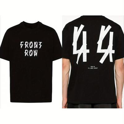 TEMU 2025 44 Men's & Women's Hip Hop Graphic T-shirt - Black Cotton With White '44' Letter Print, Round Neck Casual Top, Machine Washable Regular Fit, Cool T Shirts Image