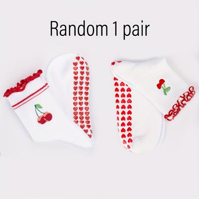 TEMU 1/2 Pair Cherry Embroidered Grip Pilley Women's Socks -- Ballet, Gymnastics And Hospital Workout Ruffle Anti-slip Yoga Socks | Breathable Sports Socks, Anti-slip Image