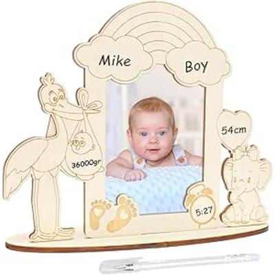 TEMU Welcome Home Gift Picture Frame Birthday Gift Party Table Decoration Birth Wooden Photo Frame Welcome Home Gift For Pregnant Mothers, Design, Natural Wood, Sliding Cover, Versatile Use Image