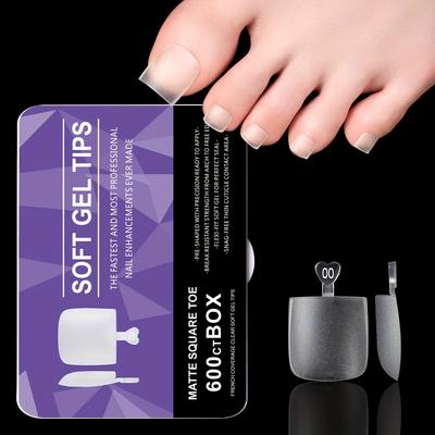 TEMU 600pcs Frosted Square Toe Nail Tips - Large , Glossy Diy Styling, Wide Press-on Toenails For , Transparent Color To Cover , Nail Art Supplies | Transparent Nail Tips | Nails, Nail Art Accessories Image