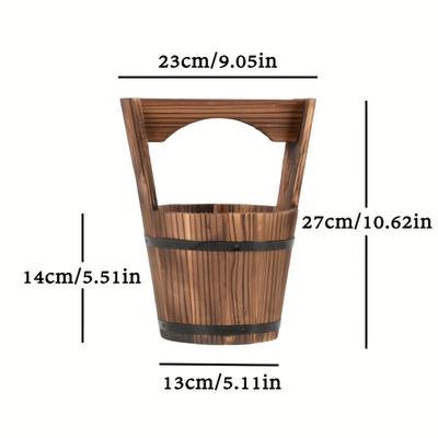 TEMU 1pc Village Wishing Well Wooden Flowerpot Bucket Type Flower Plant Planting Container Hanging Wooden Buckets For Indoor And Outdoor Gardens, Courtyards, , Backyards, Image