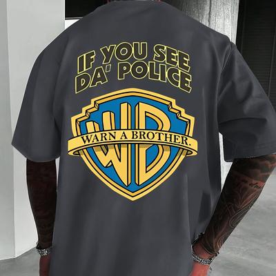 "TEMU Men's " See Da Police" Graphic T-shirt - Print, Casual Summer Tee With " A Brother" Design, Regular Fit, Crew Neck, Lightweight Polyester Blend, Casual Attire, Relaxed Fit Shirt | Graphic Tee |" Image