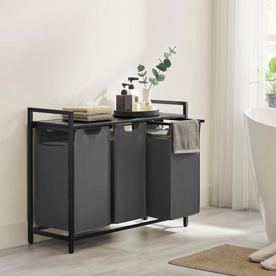 TEMU Laundry Basket 3 Compartments, Laundry Collector With Shelf, , Laundry Bag Made Of Oxford Fabric, Extendable And Removable, Metal Frame, 3 X 38 L, 92.5 X 33 X 72 Cm, Laundry Baskets Image