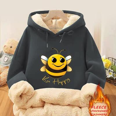 TEMU Women's Cozy Fleece-lined Hoodie With Cute - Casual Pullover For Fall & Winter, Machine Washable Image