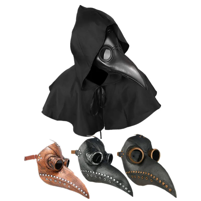 Unisex Steampunk Rabenmaske mit abnehmbarer Linse Halloween Pest Arzt Kostüm Schulterumhang Gothic Cosplay Image