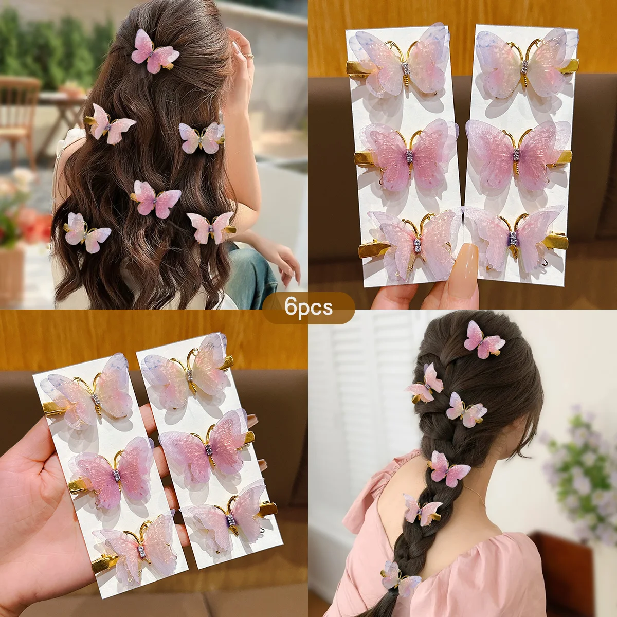 6 süße Wind-Schmetterlings-Haarspangen, niedliche Haarspangen, geeignet für den täglichen Gebrauch, Haar-Accessoires Image