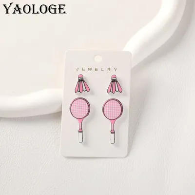 YAOLOGE 2024 New Sports Leisure badminton racket Earring Acrylic Material Women's lovely pink young girl style Eardrop