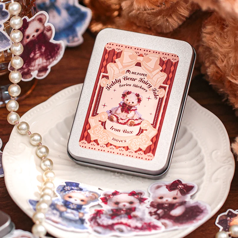 Mr Paper 100 Stück/Beutel Teddybär Fairytale Series Blechdose Aufkleber DIY Handbuch Scrapbook Album Fotorahmen Tagebuch Etikett Kalender Image
