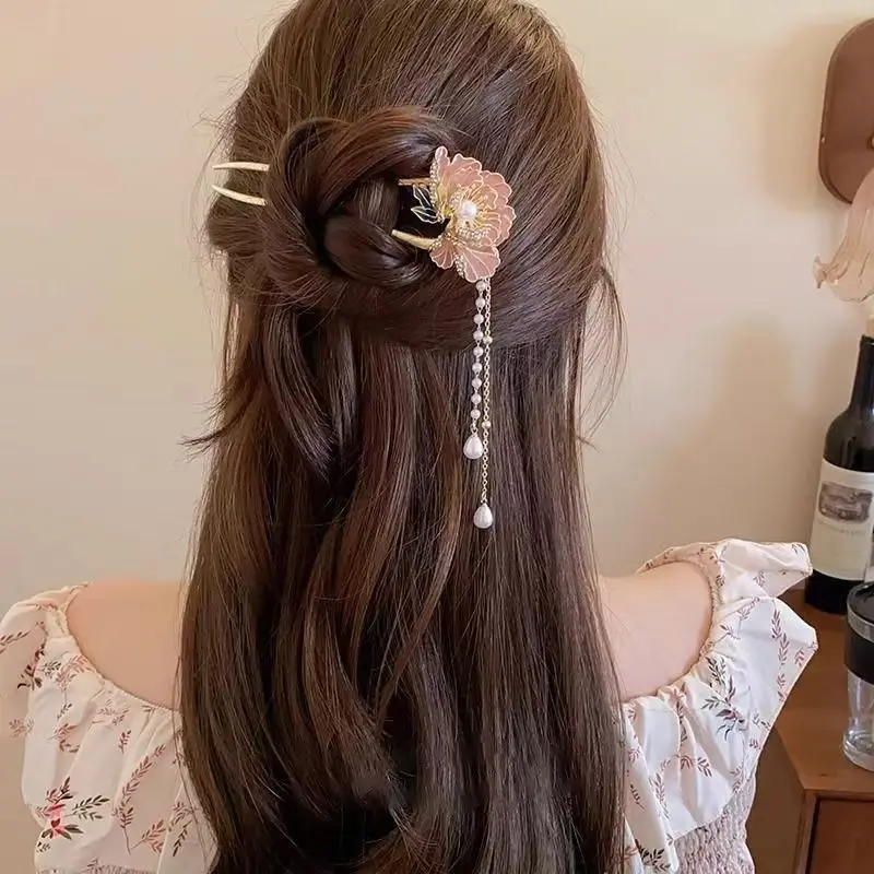 Chinesischen Stil Pfingstrose Blume Haarnadel Frauen Neue Chinesische Stil Quaste Haar Zubehör Image