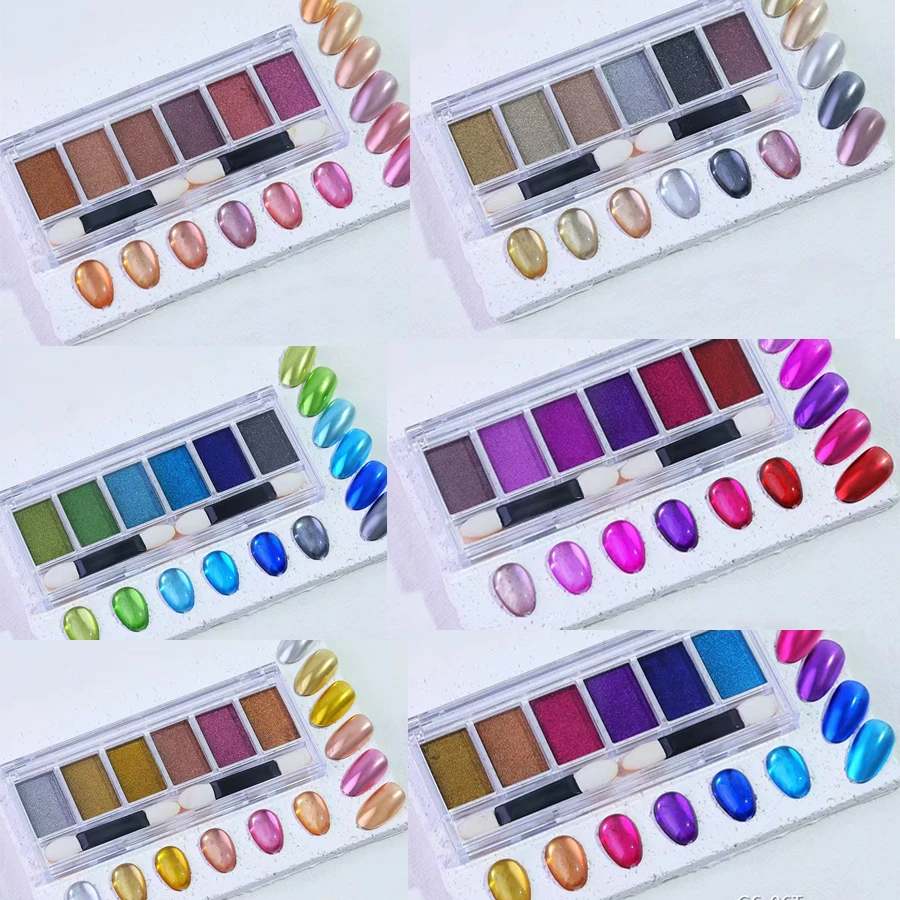 6-Farben Nagellack solide magische Spiegel Pulver Glitter Nagel pulver Staub pulver Nail Art Chrom Effekt Nagel dekoration, Nail Art Image