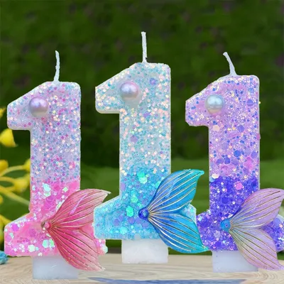 Traum Fischschwanz Kerze Kuchen Topper Dekor Mädchen 1 2 3 4 5 6 7 8 9 Jahre alt Dessert Cupcake Image