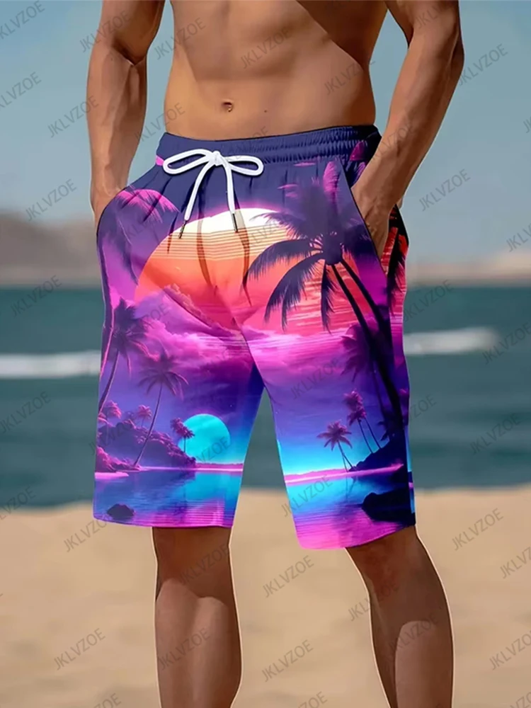 Strandshorts mit 3D-Kokosnussbäumen-Aufdruck, Palme, grafische Surfbrett-Shorts für Herren, Sommer, neue hawaiianische coole Badehose Image