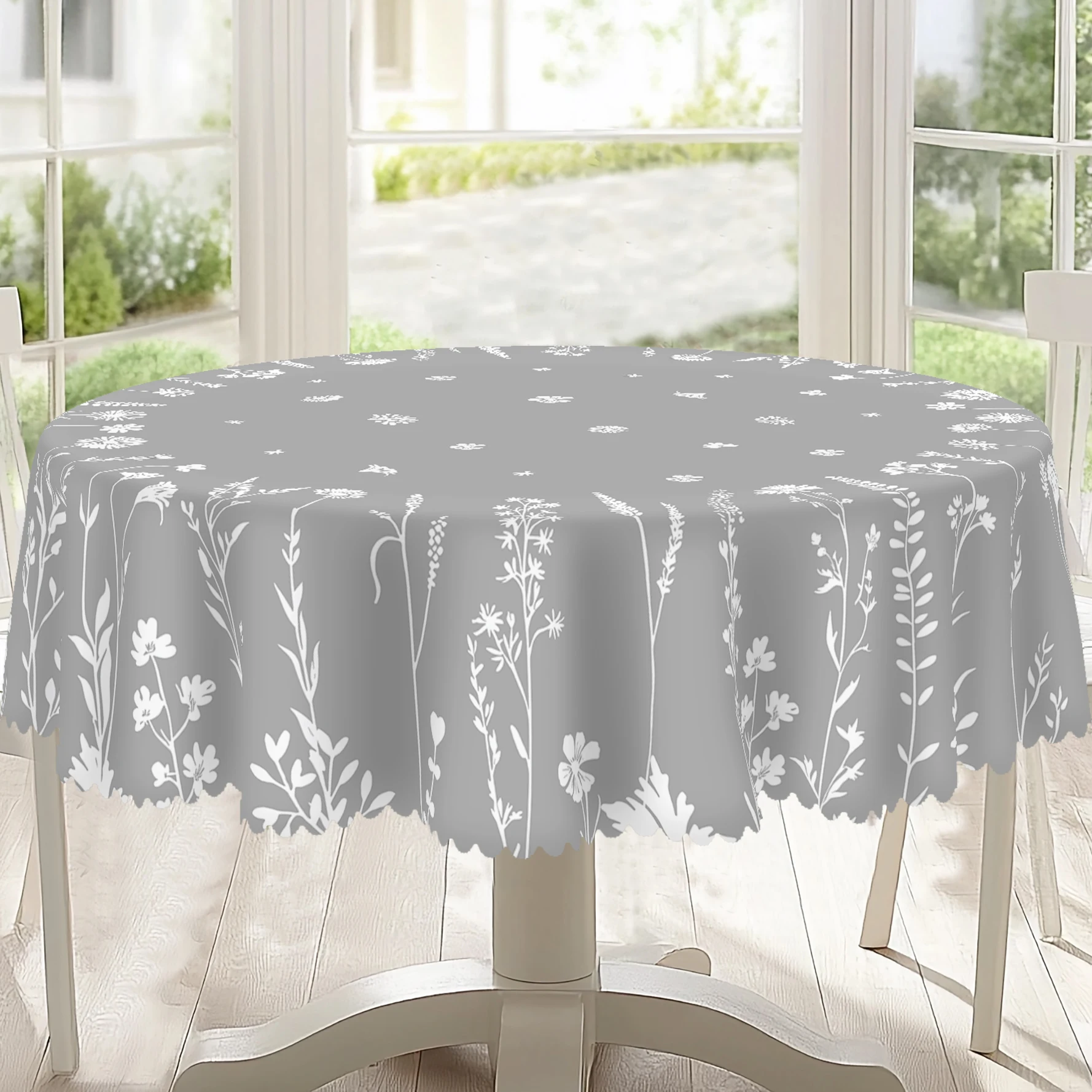 1-teilige elegante runde und rechteckige Tischdecke mit Blumendruck, erhältlich in verschiedenen Größen, Blumen-Silhouette-Druckmuster-Design, Frühling und Sommer, französische Retro-Tischdecke für Image