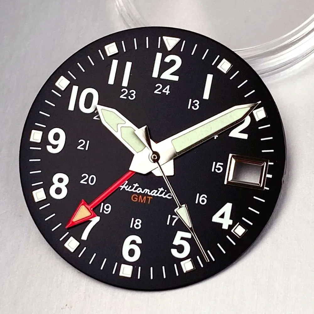 GMT 29mm Mod schwarz/weiß Zifferblatt Gesicht fit NH34 Automatische Bewegung Männer Uhren Teil Zubehör Arabische ziffern Image