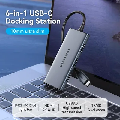 Vention 6 in 1 USB C HUB 4K@30Hz Typ C zu HDMI SD/TF für Laptop MacBook Pro Huawei iPad Xiaomi PC USB 3.0 HUB Dockingstation Image