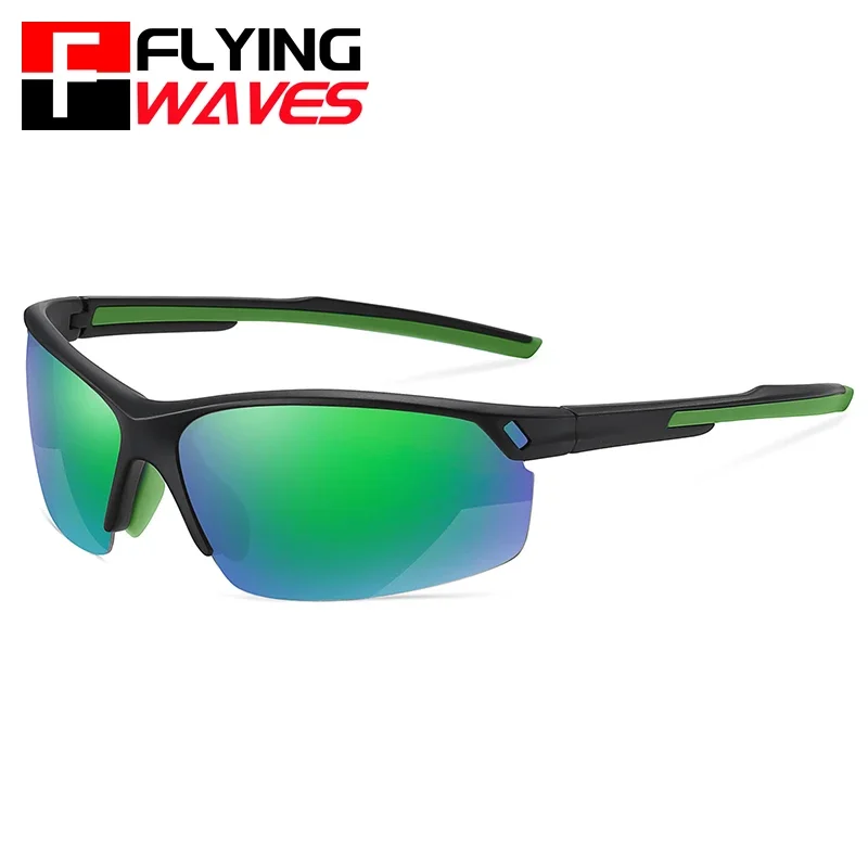 FLYING WAVES TR90 Halbrahmen-Sportsonnenbrille für Männer und Frauen, Radfahren, MTB, Angeln, Fahren, Pickleball, Anti-UV-polarisierte Schutzbrille Image