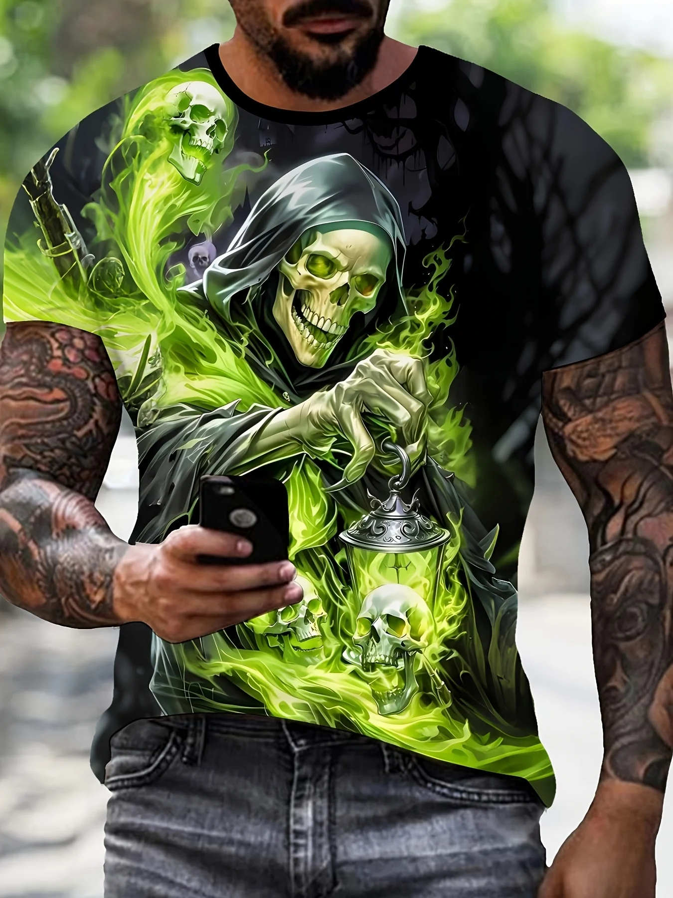 T-shirt a maniche corte da uomo T-shirt con stampa teschio 3D T-shirt girocollo T-shirt oversize estiva T-shirt hip-hop per uomo T-shirt di lusso