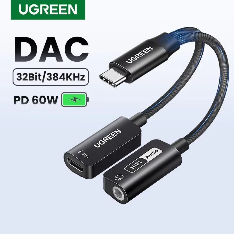 UGREEN Scheda audio Convertitore adattatore per cuffie e caricabatterie USB C 2 in 1 Audio Hi-Fi reale Scheda audio di ricarica PD QC per cuffie