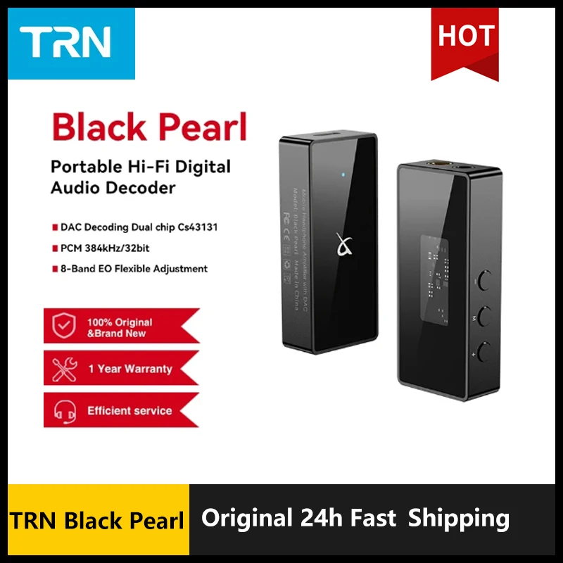 Decodificatore audio digitale Hi-Fi portatile TRN Black Pearl Uscita 3,5 + 4,4 Doppio CS43131 PCM 384kHz 32Bit DSD256 DAC Amplificatore per cuffie