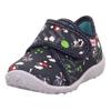 Hausschuh SUPERFIT "SPOTTY WMS: Mittel", Kinder, Gr. 24, blau (dunkelblau kombiniert), Textil, bedruckt, klassisch, Schuhe, Klettschuh, Kindergarten Schuh mit Motiv, Größenschablone zum Download